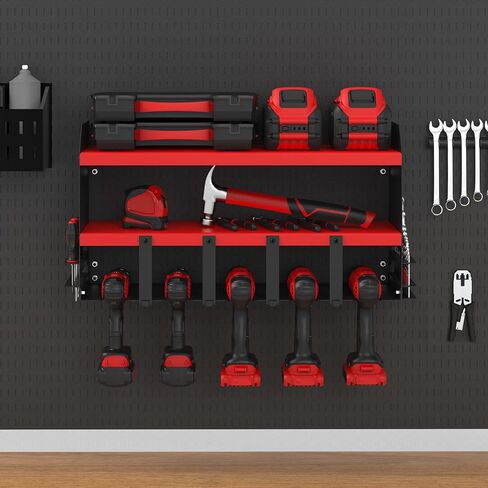 S SKSTYLE christmas gifts for men/husband, Power Tool Organizer - 5 Drill Holder, Wall Mount Shelf, Drill Shelf,Premium Garage Storage & Organization, Cordless Drill Charging Station, Green in Saudi Arabia