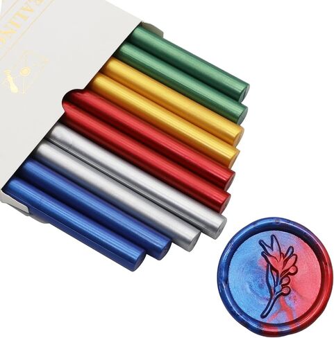 Sealing Wax Sticks - Delogad Pack of 10 Wax Seal Sticks for Glue Gun - Wax Sticks for Stamp Seals - Sealing Wax for Wedding Invitation Letter Envelope (Mixed Colors, Pack of 10) in Saudi Arabia