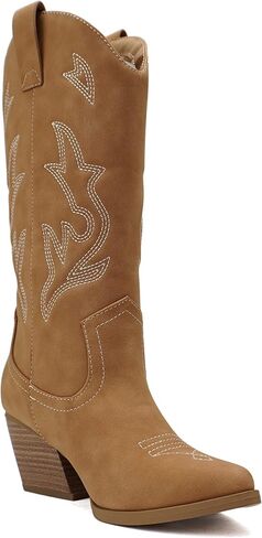Soda Orville ~ Women Western Cowboy Stitched Pointe Toe Heel Ankle Mid Shaft Fashion Boots in Saudi Arabia