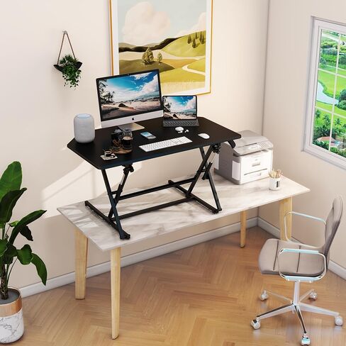 40 inch Corner Standing Desk Converter, Height Adjustable Sit Stand Desk Riser, Black, 40T2 in Kuwait