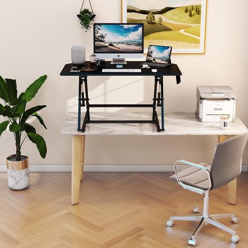 40 inch Corner Standing Desk Converter, Height Adjustable Sit Stand Desk Riser, Black, 40T2 in Kuwait