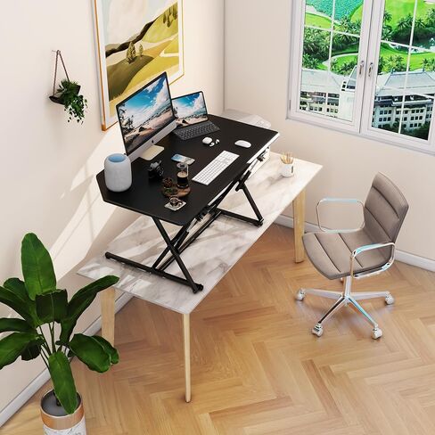 40 inch Corner Standing Desk Converter, Height Adjustable Sit Stand Desk Riser, Black, 40T2 in Kuwait