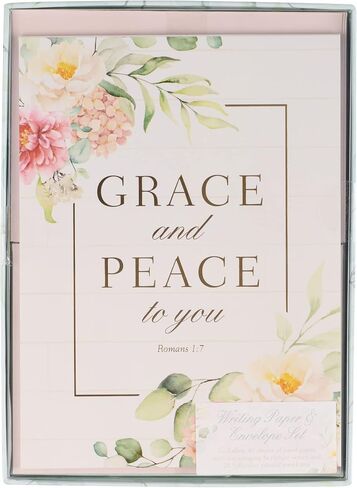 Christian Art Gifts Writing Paper & Envelope Stationery Set for Women: Grace and Peace - Romans 1:7 Inspiring Scripture w/40 Pages & 20 Matching Envelopes, White, Blue, Powdered Pink Multicolor Floral in Saudi Arabia
