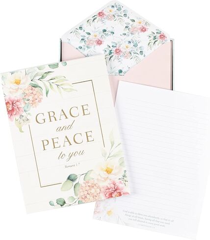 Christian Art Gifts Writing Paper & Envelope Stationery Set for Women: Grace and Peace - Romans 1:7 Inspiring Scripture w/40 Pages & 20 Matching Envelopes, White, Blue, Powdered Pink Multicolor Floral in Saudi Arabia