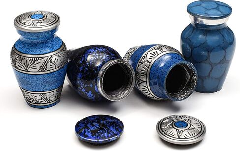 مجموعة جرة للرماد البشري مكونة من 4 قطع صغيرة - جرة جميلة ومتواضعة لأحبائك. هذه الجرة الجميلة ستمنحك الراحة في كل مرة تراها بمقاس 2.8 × 1.7 بوصة - مجموعة زرقاء in Kuwait