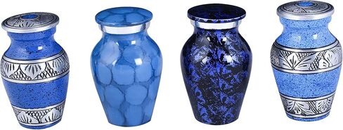 مجموعة جرة للرماد البشري مكونة من 4 قطع صغيرة - جرة جميلة ومتواضعة لأحبائك. هذه الجرة الجميلة ستمنحك الراحة في كل مرة تراها بمقاس 2.8 × 1.7 بوصة - مجموعة زرقاء in Kuwait