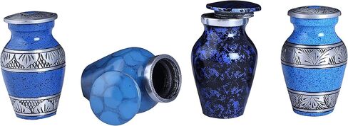 مجموعة جرة للرماد البشري مكونة من 4 قطع صغيرة - جرة جميلة ومتواضعة لأحبائك. هذه الجرة الجميلة ستمنحك الراحة في كل مرة تراها بمقاس 2.8 × 1.7 بوصة - مجموعة زرقاء in Kuwait