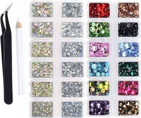 8000 Pieces 5 and 6 Sizes Hotfix Iron Flatback Glasses Rhinestones Crystal for DIY Project with Tweezers and Picking Pen for Bags, Shoes, Clothes and Manicure(12+2 Colors, 5+6 Sizes) in Saudi Arabia