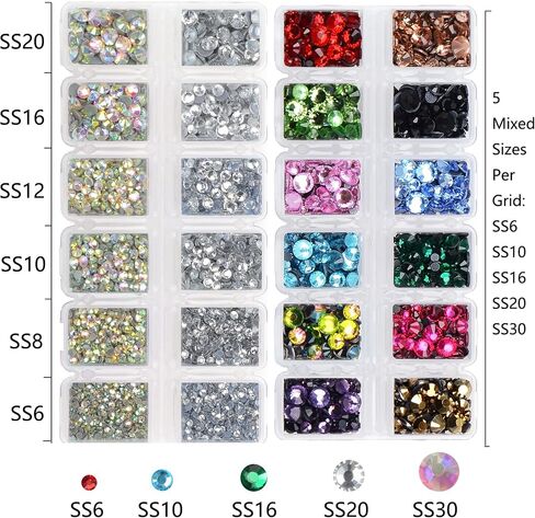 8000 Pieces 5 and 6 Sizes Hotfix Iron Flatback Glasses Rhinestones Crystal for DIY Project with Tweezers and Picking Pen for Bags, Shoes, Clothes and Manicure(12+2 Colors, 5+6 Sizes) in Saudi Arabia