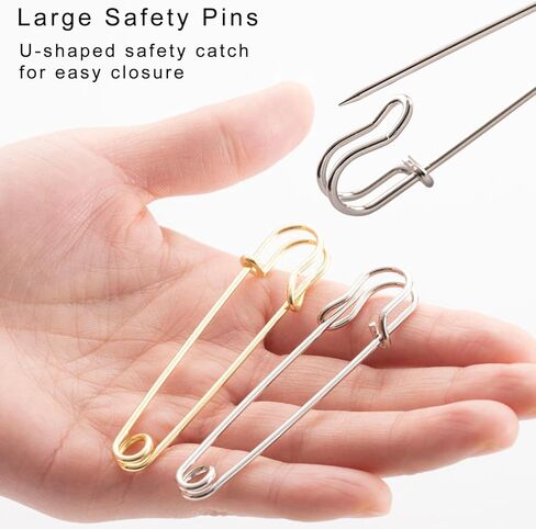 20 قطعة دبابيس أمان كبيرة 4 بوصة/100 مم، دبابيس MaehSab شديدة التحمل من الصلب بقفل زنبركي لخياطة الملابس والبطانيات والحرف والتنانير والبروش والستائر لأغراض الغسيل (ذهبي، فضي، أسود، برونزي) in Kuwait