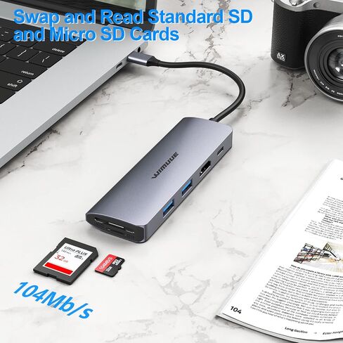 موزع USB C، محول متعدد المنافذ USB 3.0 7 في 1 متوافق مع MacBook Pro، محور WIMUUE Thunderbolt 3 لجميع الأجهزة من النوع C، دونجل USB C مع 2 × USB 3.1 Gen 1/4K HDMI/SD/TF منفذ قارئ بطاقات 100 وات بي دي in Saudi Arabia