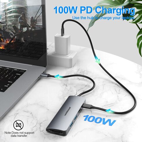 موزع USB C، محول متعدد المنافذ USB 3.0 7 في 1 متوافق مع MacBook Pro، محور WIMUUE Thunderbolt 3 لجميع الأجهزة من النوع C، دونجل USB C مع 2 × USB 3.1 Gen 1/4K HDMI/SD/TF منفذ قارئ بطاقات 100 وات بي دي in Saudi Arabia