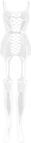 جوارب Howllow Out Leopard Suspender لكامل الجسم قطعة واحدة من شبكة صيد السمك ملابس نوم ناعمة للنساء مثير، أبيض in Kuwait