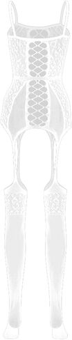 جوارب Howllow Out Leopard Suspender لكامل الجسم قطعة واحدة من شبكة صيد السمك ملابس نوم ناعمة للنساء مثير، أبيض in Kuwait
