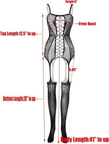 جوارب Howllow Out Leopard Suspender لكامل الجسم قطعة واحدة من شبكة صيد السمك ملابس نوم ناعمة للنساء مثير، أبيض in Kuwait