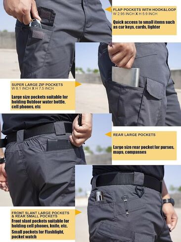Men's Tactical Hiking Pants,with Carabiner,10-Pocket,Water Resistant,Lightweight Ripstop Cargo Work Military Pants in Saudi Arabia