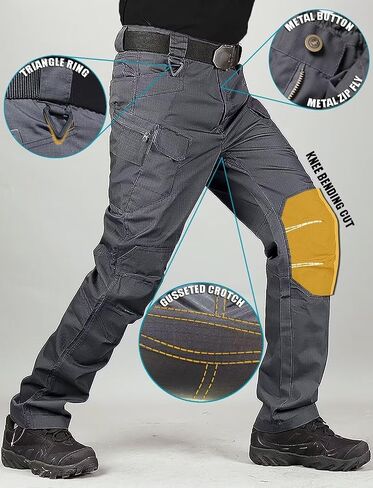Men's Tactical Hiking Pants,with Carabiner,10-Pocket,Water Resistant,Lightweight Ripstop Cargo Work Military Pants in Saudi Arabia