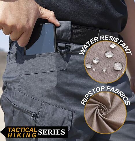 Men's Tactical Hiking Pants,with Carabiner,10-Pocket,Water Resistant,Lightweight Ripstop Cargo Work Military Pants in Saudi Arabia
