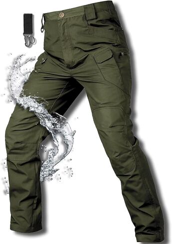Men's Tactical Hiking Pants,with Carabiner,10-Pocket,Water Resistant,Lightweight Ripstop Cargo Work Military Pants in Saudi Arabia