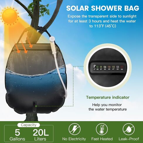 Camping Shower Bag, 5 Gal/20L Solar Heating Camping Shower with Upgraded Hose and Shower Head,Portable Shower for Camping Hiking, Traveling in Saudi Arabia
