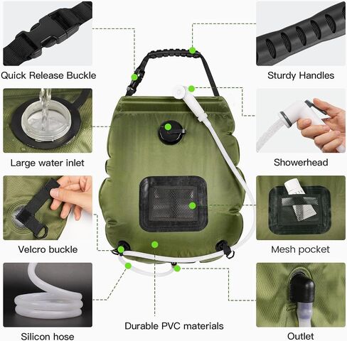 Camping Shower Bag, 5 Gal/20L Solar Heating Camping Shower with Upgraded Hose and Shower Head,Portable Shower for Camping Hiking, Traveling in Saudi Arabia