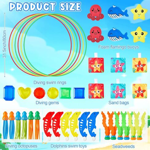 42 Pcs Pool Toys for Kids Age 4-8 8-12, 6 Diving Through Swim Rings, 6 Buoys, 6 Sand Bags and 24 Pool Diving Toys Dolphins Diving Octopuses Toys for Pool Games Toddlers Swim Training in Saudi Arabia