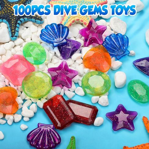Sumind 100 Pcs Diving Gem Pool Toys Colorful Sinking Diving Gem Swimming Beach Toys Underwater Swimming Dive gems for Pool Beach Pirate Party Games Home Decorations in Saudi Arabia