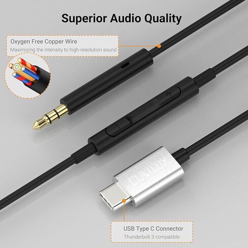 كابل سماعة الرأس Cubilux USB C إلى 2.5 مم مع ميكروفون، سلك بديل من النوع C إلى 2.5 مم متوافق مع Bose Noise Canceling 700، QuietComfort 45 QC35/QC25، JBL E45BT E55BT E65BTNC سماعة بلوتوث، 4FT in Kuwait