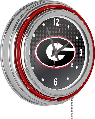 Trademark Global Neon Clock - Retro University of Georgia Reflection Analog Wall Clock with Pull Chain - for Kitchen, Garage, Game Room, or Home Bar in Saudi Arabia
