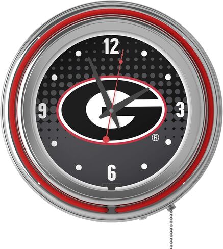 Trademark Global Neon Clock - Retro University of Georgia Reflection Analog Wall Clock with Pull Chain - for Kitchen, Garage, Game Room, or Home Bar in Saudi Arabia