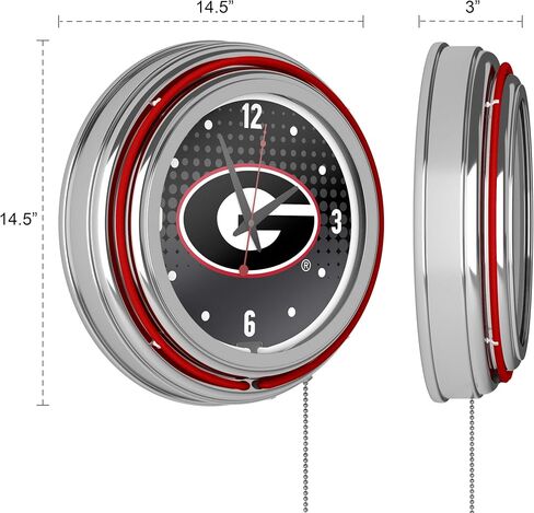 Trademark Global Neon Clock - Retro University of Georgia Reflection Analog Wall Clock with Pull Chain - for Kitchen, Garage, Game Room, or Home Bar in Saudi Arabia