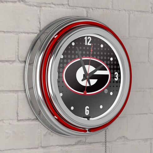 Trademark Global Neon Clock - Retro University of Georgia Reflection Analog Wall Clock with Pull Chain - for Kitchen, Garage, Game Room, or Home Bar in Saudi Arabia