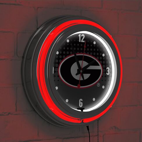 Trademark Global Neon Clock - Retro University of Georgia Reflection Analog Wall Clock with Pull Chain - for Kitchen, Garage, Game Room, or Home Bar in Saudi Arabia