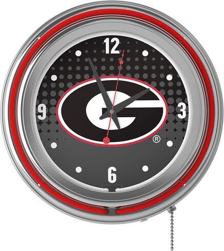 Trademark Global Neon Clock - Retro University of Georgia Reflection Analog Wall Clock with Pull Chain - for Kitchen, Garage, Game Room, or Home Bar in Saudi Arabia