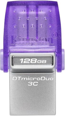 محرك أقراص فلاش Kingston DataTraveler microDuo 3C سعة 64 جيجابايت USB-C وUSB-A | سرعات تصل إلى 200 ميجابايت/ثانية | يو اس بي 3.2 الجيل الأول | موصل الثنائي | DTDUO3CG3/64 جيجابايت، أرجواني/فضي in Saudi Arabia