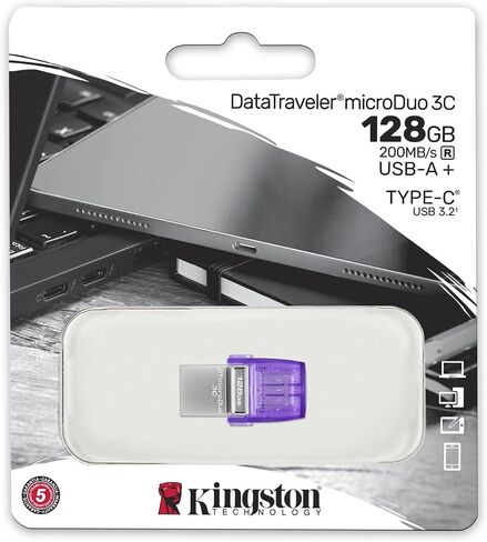 محرك أقراص فلاش Kingston DataTraveler microDuo 3C سعة 64 جيجابايت USB-C وUSB-A | سرعات تصل إلى 200 ميجابايت/ثانية | يو اس بي 3.2 الجيل الأول | موصل الثنائي | DTDUO3CG3/64 جيجابايت، أرجواني/فضي in Saudi Arabia