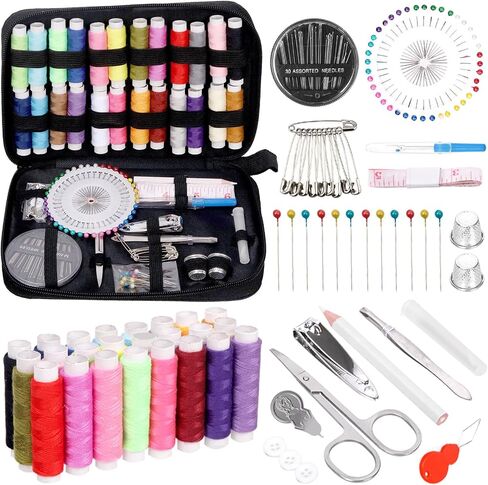 Swpeet 207Pcs Sewing Kit with Portable Bag, Sewing Supplies and Sewing Accessories, 41 Color Threads, Colorful Pearl Pins, Needles Scissors Measure Tape Seam Ripper, Basic Home Hand Sewing Repair Kits in Saudi Arabia