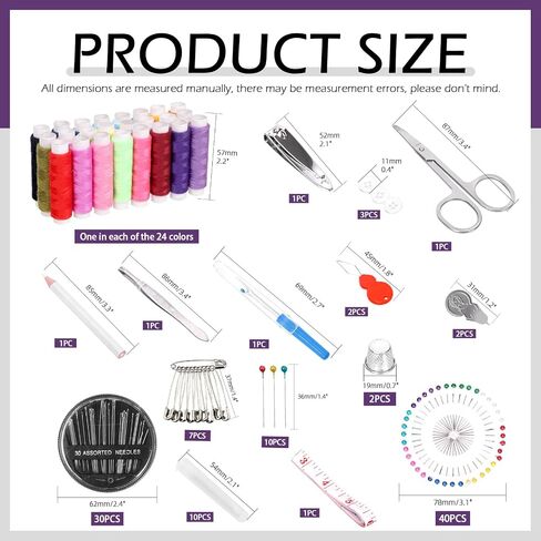 Swpeet 207Pcs Sewing Kit with Portable Bag, Sewing Supplies and Sewing Accessories, 41 Color Threads, Colorful Pearl Pins, Needles Scissors Measure Tape Seam Ripper, Basic Home Hand Sewing Repair Kits in Saudi Arabia