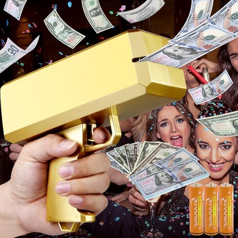 Money Gun Shooter Prop Gun That Shoot Money, Gold Money Gun Fake Machine Gun Paper Playing Spray Money Guns, Make It Rain Cash Cannon Money Thrower Gun, Toy Party Supplies (Batteries Included) in Saudi Arabia