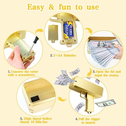 Money Gun Shooter Prop Gun That Shoot Money, Gold Money Gun Fake Machine Gun Paper Playing Spray Money Guns, Make It Rain Cash Cannon Money Thrower Gun, Toy Party Supplies (Batteries Included) in Saudi Arabia