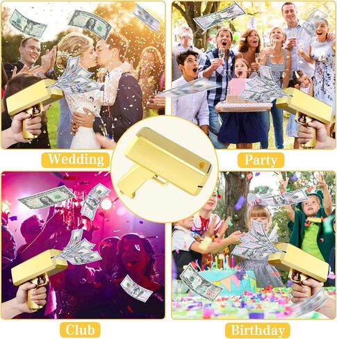 Money Gun Shooter Prop Gun That Shoot Money, Gold Money Gun Fake Machine Gun Paper Playing Spray Money Guns, Make It Rain Cash Cannon Money Thrower Gun, Toy Party Supplies (Batteries Included) in Saudi Arabia