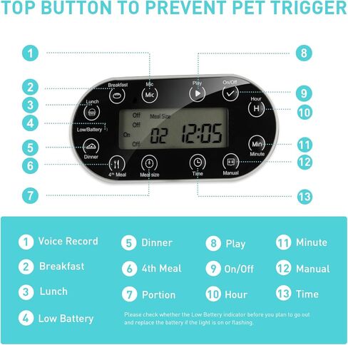 وحدة تغذية أوتوماتيكية ذكية للقطط - موزع طعام قطط أوتوماتيكي موثوق به سعة 7 لتر مع شاشة LCD لسهولة الإعداد - وحدة تغذية أوتوماتيكية للكلاب قابلة للبرمجة - 4 وجبات يومية، ومسجل صوت لمدة 10 ثوانٍ in Kuwait