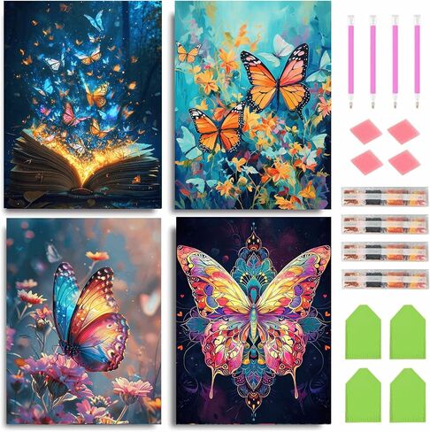 Santiway 4 Pack Butterfly Diamond Art Kits for Adults&Kids 5D Diamond Art Kit for Beginners DIY Paint with Round Full Drill Gem Art Painting for Home Wall Decor Gifts (11.8x15.7inch) in Saudi Arabia