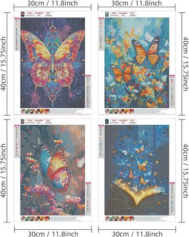 Santiway 4 Pack Butterfly Diamond Art Kits for Adults&Kids 5D Diamond Art Kit for Beginners DIY Paint with Round Full Drill Gem Art Painting for Home Wall Decor Gifts (11.8x15.7inch) in Saudi Arabia