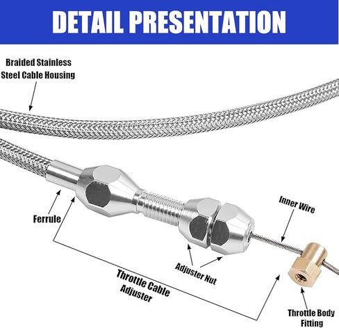 1 قطعة طقم كابل خانق من الفولاذ المقاوم للصدأ، كابل خانق مجدول 36 بوصة، متوافق مع محرك 97-07 شيفروليه/تشيفي LS1 4.8L 5.3L 5.7L 6.0L إصلاح كابل الخانق (فضي) in Kuwait