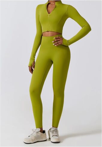 3 Piece Women Workout Set Sports Bra Crop Top Jacket with Thumb Holes Tummy Control High Waist Leggings in Saudi Arabia