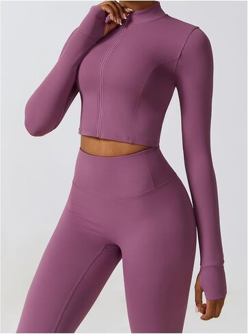 3 Piece Women Workout Set Sports Bra Crop Top Jacket with Thumb Holes Tummy Control High Waist Leggings in Saudi Arabia