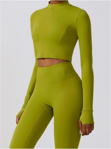 3 Piece Women Workout Set Sports Bra Crop Top Jacket with Thumb Holes Tummy Control High Waist Leggings in Saudi Arabia