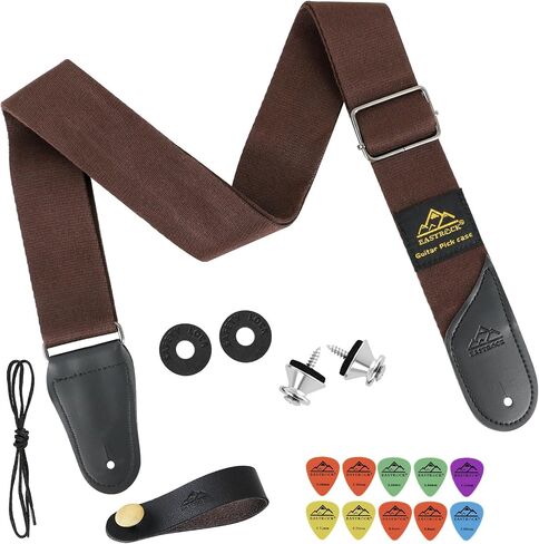 EASTROCK Guitar Strap, Adjustable Cotton Strap, Acoustic Guitar Strap, Electric Guitar Strap, Bass Strap for Beginners (brown) in Saudi Arabia