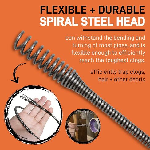 DrainX Power Pro 25-FT Steel Drum Auger Plumbing Snake with Drill Attachment | Drain Snake for Manual or Powered Use | Heavy Duty Drain Cleaning Cable with Work Gloves and Storage Bag Included in Saudi Arabia